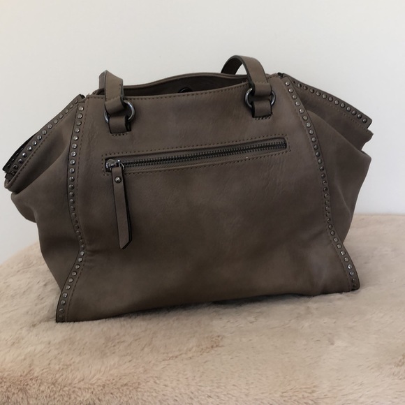 INC Hazel Studded Satchel Faux Leather Gray/Brown - Picture 2 of 9